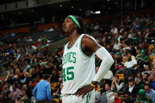 BOSTON, MA - OCTOBER 7:  Gerald Wallace #45 of the Boston Celtics stands on the court against the Toronto Raptors on October 7, 2013 at the TD Garden in Boston, Massachusetts.  NOTE TO USER: User expressly acknowledges and agrees that, by downloading and or using this photograph, User is consenting to the terms and conditions of the Getty Images License Agreement. Mandatory Copyright Notice: Copyright 2013 NBAE  (Photo by Brian Babineau/NBAE via Getty Images)
