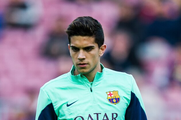 BARCELONA, SPAIN - NOVEMBER 23: Marc Bartra of FC Barcelona looks on during the warm up prior to the La Liga match between FC Barcelona and Granda CF at Camp Nou on November 23, 2013 in Barcelona, Spain.  (Photo by David Ramos/Getty Images)
