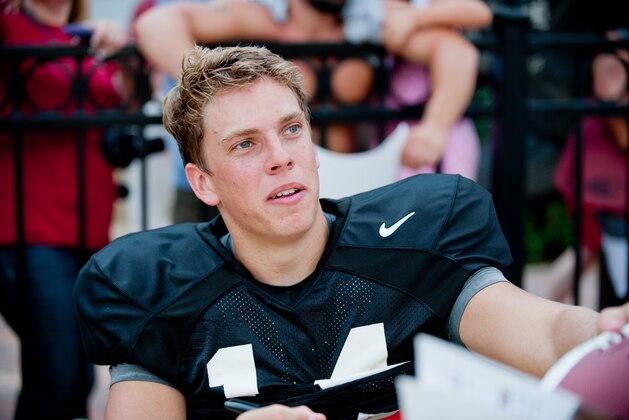Aug 4, 2013; Tuscaloosa, AL, USA; Alabama Crimson Tide quarterback Luke Del Rio signs autographs following practice at Bryant Denny Stadium. Mandatory Credit: Kevin Liles-USA TODAY Sports