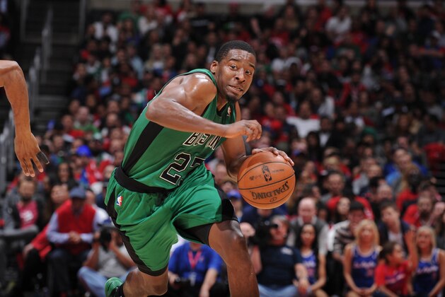 LOS ANGELES, CA - JANUARY 8: Jordan Crawford #27 of the Boston Celtics dribbles against the Los Angeles Clippers at Staples Center on January 8, 2014 in Los Angeles, California. NOTE TO USER: User expressly acknowledges and agrees that, by downloading and/or using this Photograph, user is consenting to the terms and conditions of the Getty Images License Agreement. Mandatory Copyright Notice: Copyright 2014 NBAE (Photo by Andrew D. Bernstein/NBAE via Getty Images)
