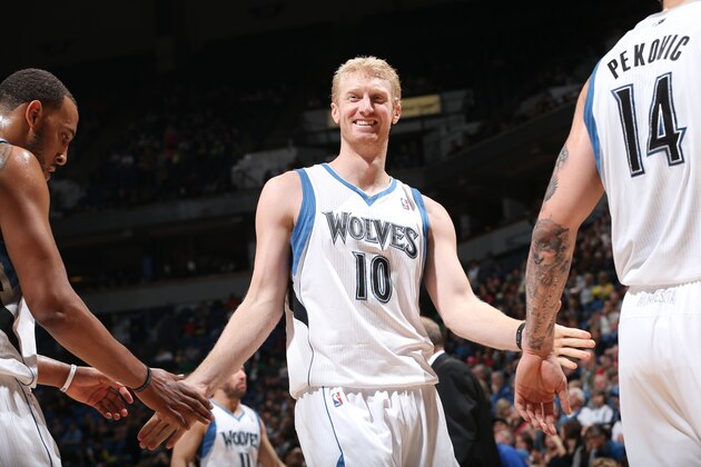 MINNEAPOLIS, MN - APRIL 6: Chase Budinger #10 of the Minnesota Timberwolves smiles and slaps fives against the Detroit Pistons during the game on April 6, 2013 at Target Center in Minneapolis, Minnesota. NOTE TO USER: User expressly acknowledges and agrees that, by downloading and or using this Photograph, user is consenting to the terms and conditions of the Getty Images License Agreement. Mandatory Copyright Notice: Copyright 2013 NBAE (Photo by David Sherman/NBAE via Getty Images) MINNEAPOLIS, MN - APRIL 6: Chase Budinger #10 of the Minnesota Timberwolves smiles and slaps fives against the Detroit Pistons during the game on April 6, 2013 at Target Center in Minneapolis, Minnesota. NOTE TO USER: User expressly acknowledges and agrees that, by downloading and or using this Photograph, user is consenting to the terms and conditions of the Getty Images License Agreement. Mandatory Copyright Notice: Copyright 2013 NBAE (Photo by David Sherman/NBAE via Getty Images)