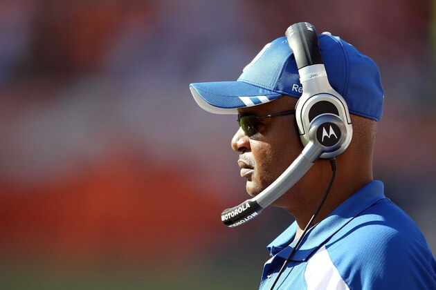 CINCINNATI, OH - OCTOBER 16:  Jim Caldwell the head coach of the Indianapolis Colts watches the game action during the NFL game against the Cincinnati Bengals at Paul Brown Stadium on October 16, 2011 in Cincinnati, Ohio.  (Photo by Andy Lyons/Getty Images)