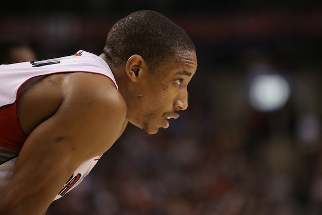 Dec 28, 2013; Toronto, Ontario, CAN; Toronto Raptors guard DeMar DeRozan (10) looks on against the New York Knicks at Air Canada Centre. The Raptors beat the Knicks 115-100. Mandatory Credit: Tom Szczerbowski-USA TODAY Sports