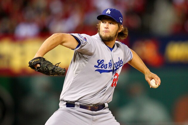 ST LOUIS, MO - OCTOBER 18:  Clayton Kershaw #22 of the Los Angeles Dodgers pitches in the first inning against the St. Louis Cardinals in Game Six of the National League Championship Series at Busch Stadium on October 18, 2013 in St Louis, Missouri.  (Photo by Dilip Vishwanat/Getty Images)