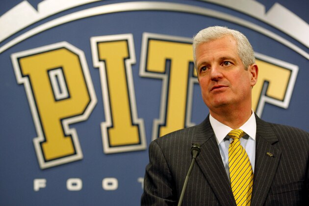 PITTSBURGH, PA - DECEMBER 22:  The University of Pittsburgh Athletic Director Steve Pederson speaks during a press conference where he introduced the new head football coach Paul Chryst on December 22, 2011 at the University of Pittsburgh Panthers South Side training facility in Pittsburgh, Pennsylvania.  (Photo by Jared Wickerham/Getty Images)