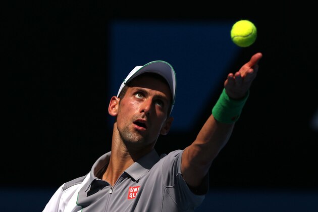 MELBOURNE, AUSTRALIA - JANUARY 15:  Novak Djokovic of Serbia serves in his second round match against Leonardo Mayer of Argentina during day three of the 2014 Australian Open at Melbourne Park on January 15, 2014 in Melbourne, Australia.  (Photo by Michael Dodge/Getty Images)