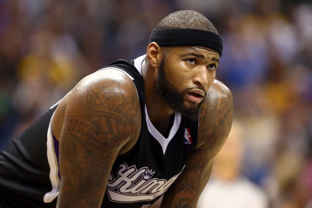 INDIANAPOLIS, IN - JANUARY 14:  DeMarcus Cousins #15 of the Sacramento Kings watches a free throw during the game against the Indiana Pacers at Bankers Life Fieldhouse on January 14, 2014 in Indianapolis, Indiana.  NOTE TO USER: User expressly acknowledges and agrees that, by downloading and or using this Photograph, user is consenting to the terms and condition of the Getty Images License Agreement.  (Photo by Andy Lyons/Getty Images)