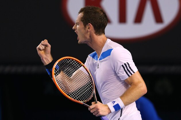 MELBOURNE, AUSTRALIA - JANUARY 16:  Andy Murray of Great Britain celebrates a point in his second round match against Vincent Millot of France during day four of the 2014 Australian Open at Melbourne Park on January 16, 2014 in Melbourne, Australia.  (Photo by Mark Kolbe/Getty Images)