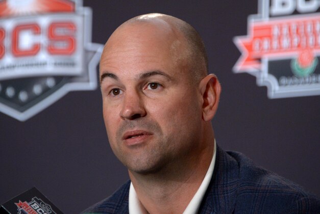 Jan 2, 2014; Newport Beach, CA, USA; Florida State Seminoles offensive coordinator Jeremy Pruitt at the 2014 BCS National Championship press conference at Newport Beach Marriott. Mandatory Credit: Kirby Lee-USA TODAY Sports