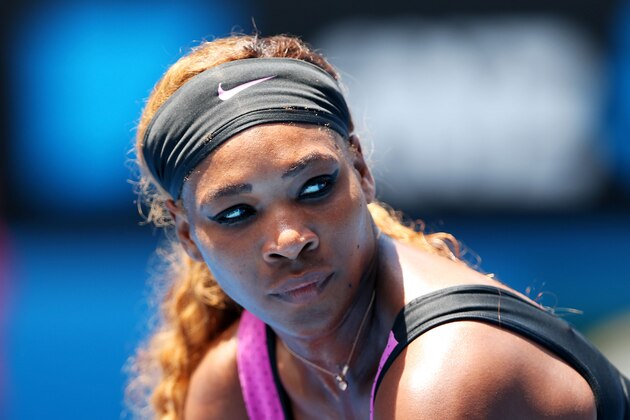 MELBOURNE, AUSTRALIA - JANUARY 15:  Serena Williams of the United States looks on in her second round match against Vesna Dolonc of Serbia during day three of the 2014 Australian Open at Melbourne Park on January 15, 2014 in Melbourne, Australia.  (Photo by Quinn Rooney/Getty Images)