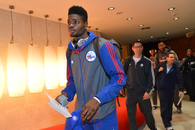 BILBAO, SPAIN - OCTOBER 3:   Nerlens Noel #4 of the Philadelphia 76ers arrives at the hotel during the NBA Global Games on October 3, 2013 in Bilbao, Spain. NOTE TO USER: User expressly acknowledges and agrees that, by downloading and or using this photograph, User is consenting to the terms and conditions of the Getty Images License Agreement. Mandatory Copyright Notice: Copyright 2013 NBAE (Photo by Jesse D. Garrabrant/NBAE via Getty Images)