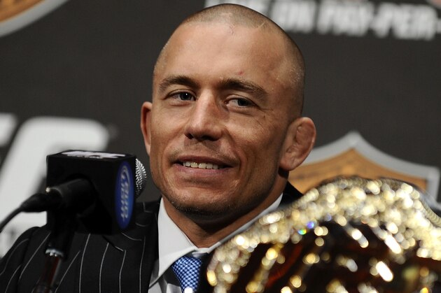 NEW YORK - MARCH 24:  Georges St-Pierre of Montreal, Quebec, Canada speaks at a press conference for UFC 111 at Radio City Music Hall on March 24, 2010 in New York City.  St-Pierre will face Dan Hardy of Nottingham UK in the Welterweight title bout. (Photo by Jeff Zelevansky/Getty Images)