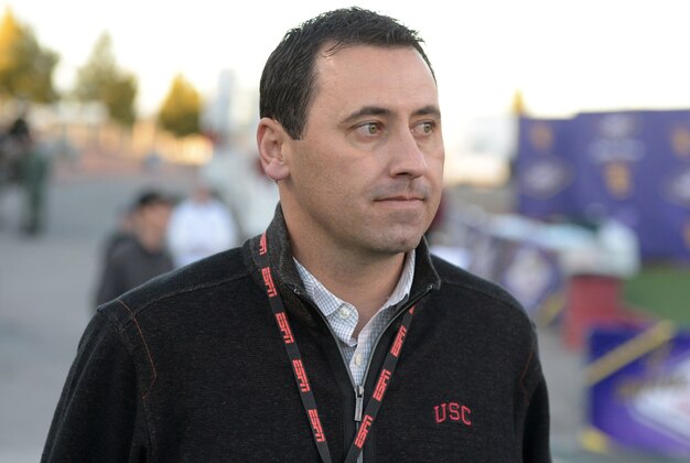 Dec 21, 2013; Las Vegas, NV, USA; Southern California Trojans coach Steve Sarkisian attends the Las Vegas Bowl game against the Fresno State Bulldogs at Sam Boyd Stadium. USC defeated Fresno State 45-20. Mandatory Credit: Kirby Lee-USA TODAY Sports