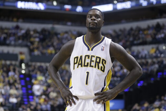 Indiana Pacers guard Lance Stephenson in the second half of an NBA basketball game  against the Sacramento Kings in Indianapolis, Tuesday, Jan. 14, 2014. The Pacers defeated the Kings 116-92. (AP Photo/Michael Conroy)