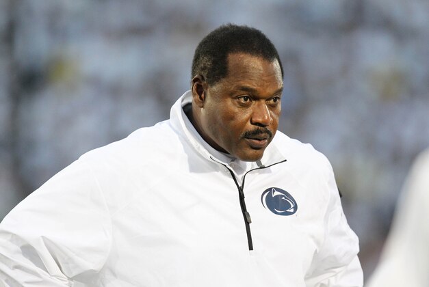 Oct 12, 2013; University Park, PA, USA; Penn State Nittany Lions defensive line coach Larry Johnson during the second quarter against the Michigan Wolverines at Beaver Stadium. Penn State defeated Michigan 43-40 in overtime. Mandatory Credit: Matthew O'Haren-USA TODAY Sports Oct 12, 2013; University Park, PA, USA; Penn State Nittany Lions defensive line coach Larry Johnson during the second quarter against the Michigan Wolverines at Beaver Stadium. Penn State defeated Michigan 43-40 in overtime. Mandatory Credit: Matthew O'Haren-USA TODAY Sports
