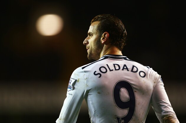 LONDON, ENGLAND - DECEMBER 29:  Roberto Soldado of Tottenham Hotspur looks on during the Barclays Premier League match between Tottenham Hotspur and Stoke City at White Hart Lane on December 29, 2013 in London, England.  (Photo by Paul Gilham/Getty Images)