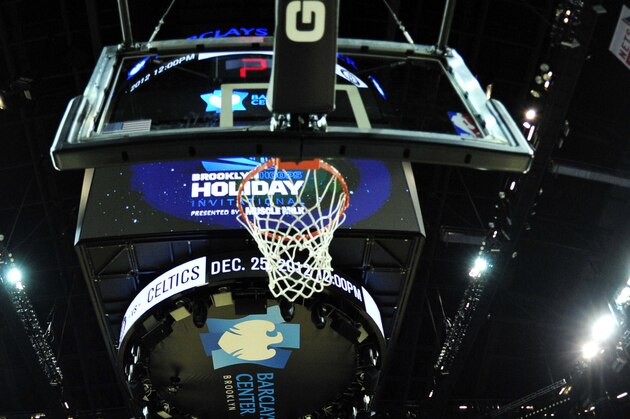Dec 22, 2012; Brooklyn, NY, USA;  Hofstra Pride players before the first half before their game against Tulane Green Wave at the Brooklyn Hoops Holiday Invitational at the Barclays Center. Mandatory Credit: Joe Camporeale-USA TODAY Sports