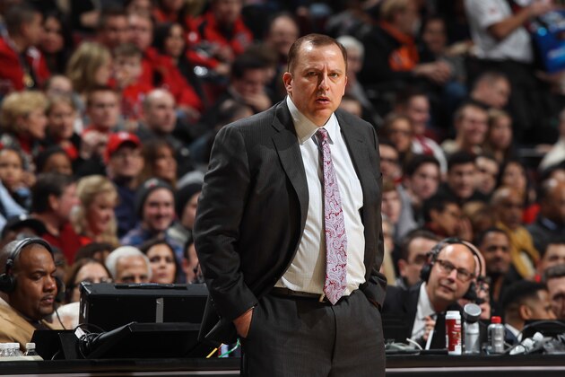CHICAGO, IL - DECEMBER 14: Head coach of the Chicago Bulls, Tom Thibodeau, looks on during the game against the Toronto Raptors on December 14, 2013 at the United Center in Chicago, Illinois. NOTE TO USER: User expressly acknowledges and agrees that, by downloading and or using this Photograph, user is consenting to the terms and conditions of the Getty Images License Agreement. Mandatory Copyright Notice: Copyright 2013 NBAE (Photo by Gary Dineen/NBAE via Getty Images)