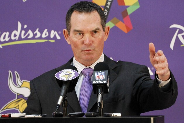 New Minnesota Vikings head coach Mike Zimmer answers a question during an NFL football media availability at Winter Park in Eden Prairie, Minn., Friday, Jan. 17, 2014. (AP Photo/Ann Heisenfelt)