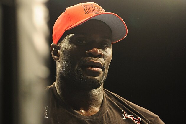Jul 21, 2012; Calgary, AB, CANADA; Cheick Kongo after defeating Shawn Jordan (not pictured) in the heavyweight bout of UFC 149 at the Scotiabank Saddledome. Mandatory Credit: Anne-Marie Sorvin-USA TODAY Sports