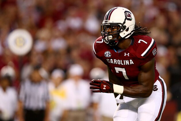 COLUMBIA, SC - SEPTEMBER 14:  Jadeveon Clowney #7 of the South Carolina Gamecocks during their game at Williams-Brice Stadium on September 14, 2013 in Columbia, South Carolina.  (Photo by Streeter Lecka/Getty Images)