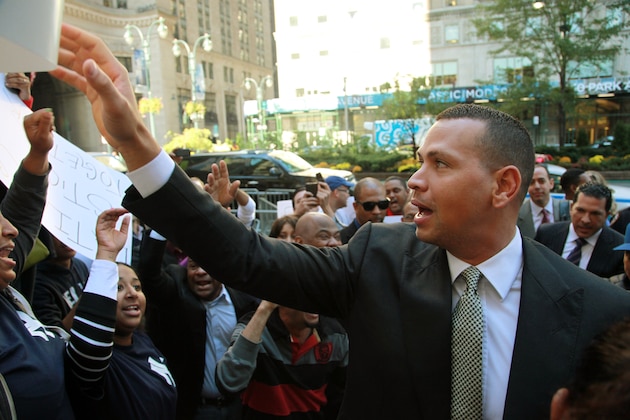 New York Yankees' Alex Rodriguez arrives at the offices of Major League Baseball to appeal his 211-game suspension, in New York, Tuesday, Oct. 1, 2013. Rodrig(AP Photo/David Karp)
