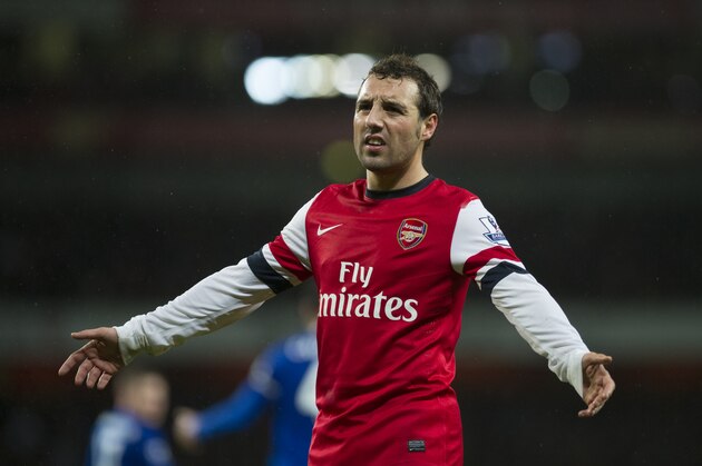 Arsenal's Santi Cazorla, reacts, during their English Premier League match against Cardiff City, at Emirates Stadium, in London, Wednesday, Jan. 1, 2014. (AP Photo/Bogdan Maran)