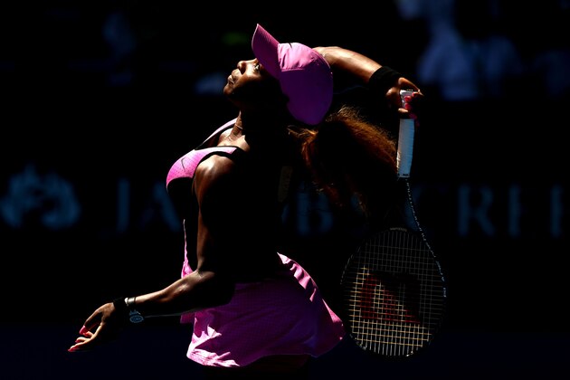 MELBOURNE, AUSTRALIA - JANUARY 17:  Serena Williams of the United States serves in her third round match against Daniela Hantuchova of Slovakia during day five of the 2014 Australian Open at Melbourne Park on January 17, 2014 in Melbourne, Australia.  (Photo by Matt King/Getty Images)