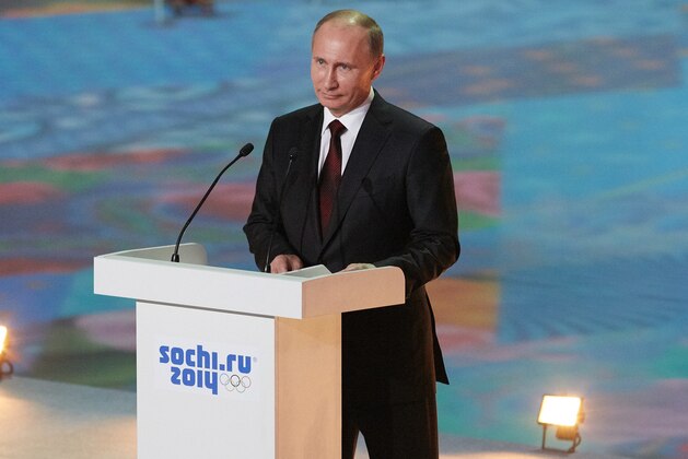 SOCHI, RUSSIA - FEBRUARY 07:  Russian president Vladimir Putin speaks during the 'Sochi 2014 - One Year To Go' ceremony at Bolshoi Ice Dome on February 7, 2013 in Sochi, Russia. (Photo by Oleg Nikishin/Getty Images)