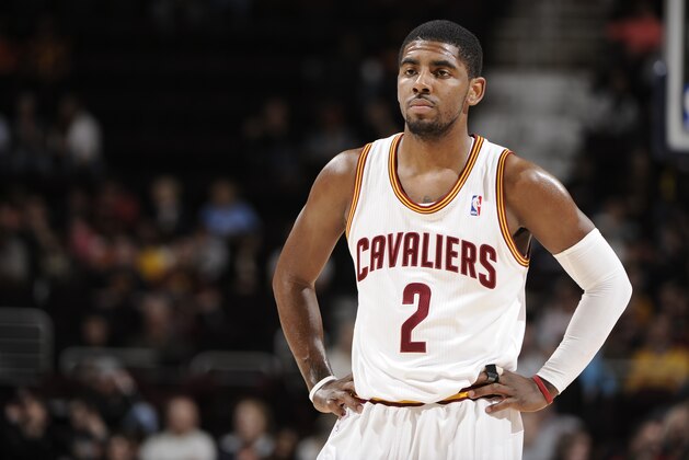 CLEVELAND, OH - APRIL 10:   Kyrie Irving #2 of the Cleveland Cavaliers stands on the court during the game against the Detroit Pistons at The Quicken Loans Arena on April 10, 2013 in Cleveland, Ohio. NOTE TO USER: User expressly acknowledges and agrees that, by downloading and/or using this Photograph, user is consenting to the terms and conditions of the Getty Images License Agreement. Mandatory Copyright Notice: Copyright 2013 NBAE (Photo by David Liam Kyle/NBAE via Getty Images)