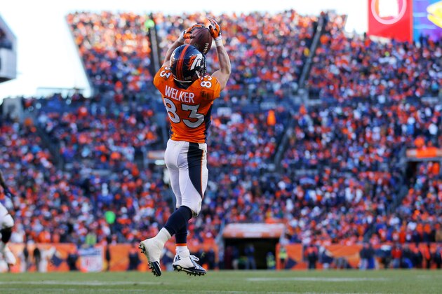 DENVER, CO - JANUARY 12: Wes Welker #83 of the Denver Broncos completes a second quarter touchdown reception against the San Diego Chargers during the AFC Divisional Playoff Game at Sports Authority Field at Mile High on January 12, 2014 in Denver, Colorado. (Photo by Justin Edmonds/Getty Images) DENVER, CO - JANUARY 12: Wes Welker #83 of the Denver Broncos completes a second quarter touchdown reception against the San Diego Chargers during the AFC Divisional Playoff Game at Sports Authority Field at Mile High on January 12, 2014 in Denver, Colorado. (Photo by Justin Edmonds/Getty Images)