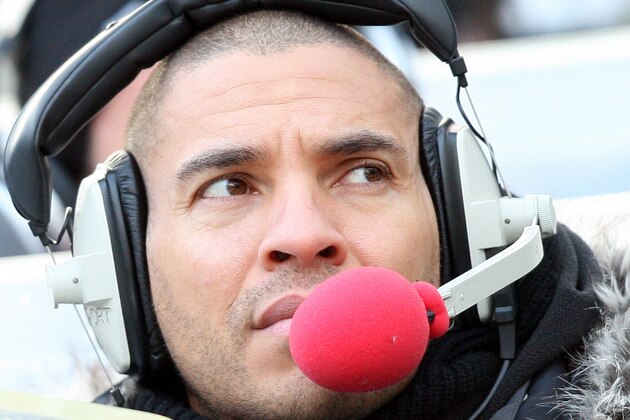Radio commentator Stan Collymore, is seen ahead of the English Premier League soccer match between Newcastle United and Aston Villa at the Sports Direct Arena, Newcastle, England, Sunday, Feb. 5, 2012. (AP Photo/Scott Heppell)