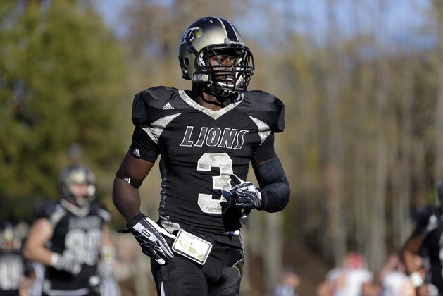 Lindenwood cornerback Pierre Desir warms up before the start of an NCAA football game against Pittsburg State Saturday, Nov. 9, 2013, in St. Charles, Mo. (AP Photo/Jeff Roberson)