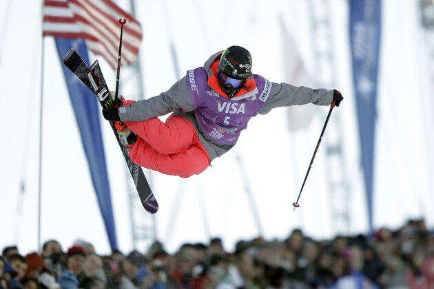 Devin Logan, of the United States, competes during the men's U.S. Grand Prix freestyle halfpipe skiing event Saturday, Jan. 18, 2014, in Park City, Utah. (AP Photo/Rick Bowmer)