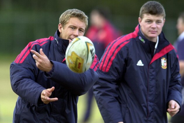10 Jul 2001:   Jonny Wilkinson, the injured Lions standoff passes the ball watched by fellow injured centre Brian O''Driscoll during training in  Manly, Sydney, Australia. DIGITAL IMAGE. Mandatory Credit: Dave Rogers/ALLSPORT
