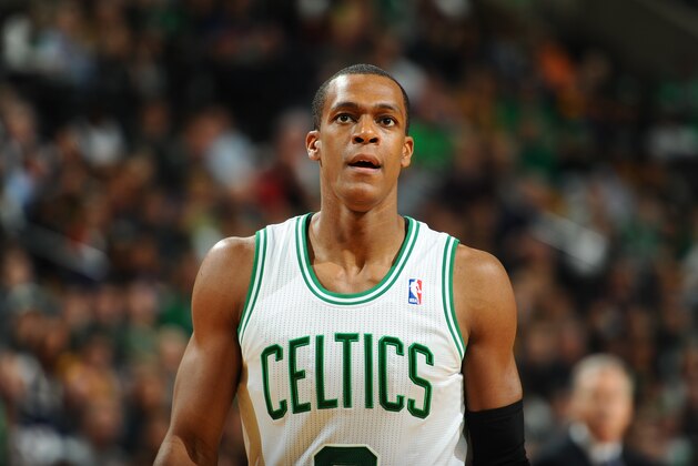 BOSTON, MA - JANUARY 17: Rajon Rondo #9 of the Boston Celtics looks on against the Los Angeles Lakers on January 17, 2014 at the TD Garden in Boston, Massachusetts.  NOTE TO USER: User expressly acknowledges and agrees that, by downloading and or using this photograph, User is consenting to the terms and conditions of the Getty Images License Agreement. Mandatory Copyright Notice: Copyright 2014 NBAE  (Photo by Brian Babineau/NBAE via Getty Images)