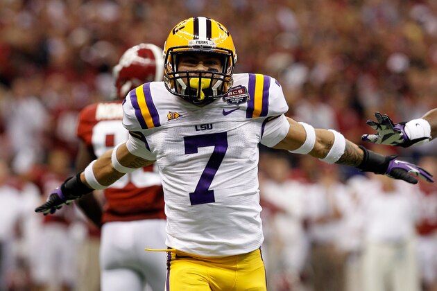 NEW ORLEANS, LA - JANUARY 09:  Tyrann Mathieu #7 of the Louisiana State University Tigers reacts after breaking up a play against the Alabama Crimson Tide during the 2012 Allstate BCS National Championship Game at Mercedes-Benz Superdome on January 9, 2012 in New Orleans, Louisiana.  (Photo by Chris Graythen/Getty Images)
