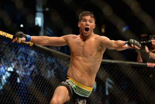 Apr 20, 2013; San Jose, CA, USA; Josh Thomson celebrates after defeating Nate Diaz (not pictured) during the lightweight bout of the UFC on Fuel TV at HP Pavilion. Mandatory Credit: Kyle Terada-USA TODAY Sports