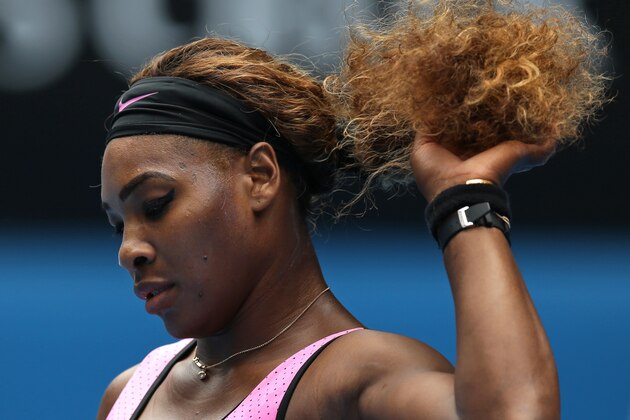 Serena Williams of the U.S. reacts as she plays Ana Ivanovic of Serbia during their fourth round match at the Australian Open tennis championship in Melbourne, Australia, Sunday, Jan. 19, 2014.(AP Photo/Aaron Favila) Serena Williams of the U.S. reacts as she plays Ana Ivanovic of Serbia during their fourth round match at the Australian Open tennis championship in Melbourne, Australia, Sunday, Jan. 19, 2014.(AP Photo/Aaron Favila)