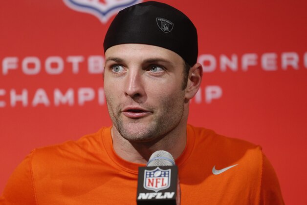Denver Broncos wide receiver Wes Welker (83) speaks at a news conference at the NFL Denver Broncos football training facility in Englewood, Colo., Wednesday, Jan. 15, 2014. The Broncos are scheduled to play the New England Patriots on Sunday for the AFC Championship. (AP Photo/Ed Andrieski)