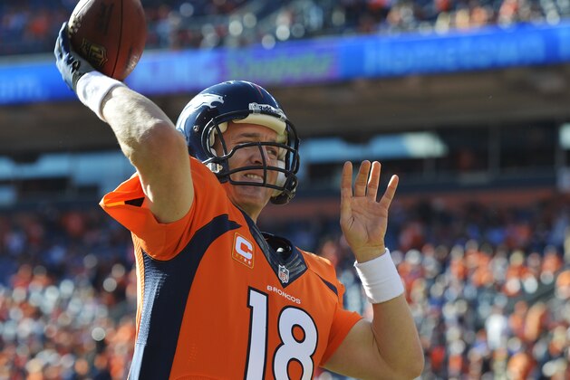 Peyton Manning, de los Broncos de Denver, calienta el brazo antes de la final de la Conferencia Americana frente a los Patriots de Nueva Inglaterra, el domingo 19 de enero de 2014 (AP Foto/Jack Dempsey) Peyton Manning, de los Broncos de Denver, calienta el brazo antes de la final de la Conferencia Americana frente a los Patriots de Nueva Inglaterra, el domingo 19 de enero de 2014 (AP Foto/Jack Dempsey)