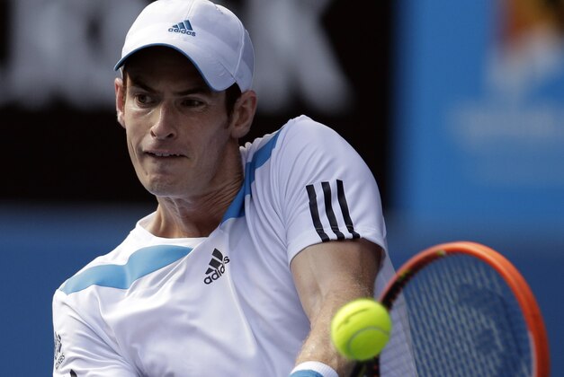 Andy Murray of Britain makes a backhand return to Stephane Robert of France during their fourth round match at the Australian Open tennis championship in Melbourne, Australia, Monday, Jan. 20, 2014.(AP Photo/Rick Rycroft) Andy Murray of Britain makes a backhand return to Stephane Robert of France during their fourth round match at the Australian Open tennis championship in Melbourne, Australia, Monday, Jan. 20, 2014.(AP Photo/Rick Rycroft)