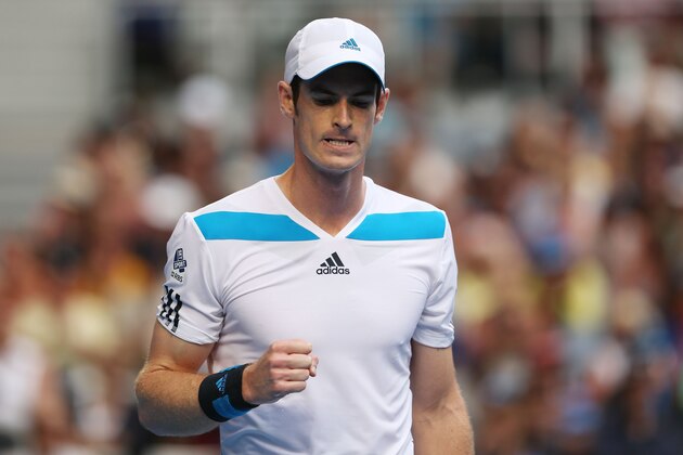 MELBOURNE, AUSTRALIA - JANUARY 20:  Andy Murray of Great Britain celebrates a point in his fourth round match against Stephane Robert of France during day eight of the 2014 Australian Open at Melbourne Park on January 20, 2014 in Melbourne, Australia.  (Photo by Clive Brunskill/Getty Images)