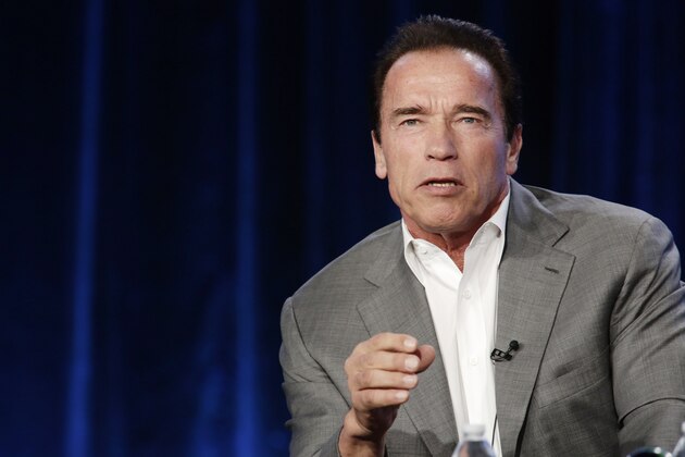 Executive Producer/Correspondent Arnold Schwarzenegger seen at Showtime's 2014 Winter TCA, on Thursday, Jan. 16, 2014 in Pasadena, Calif. (Photo by Eric Charbonneau/Invision for Showtime/AP Images)