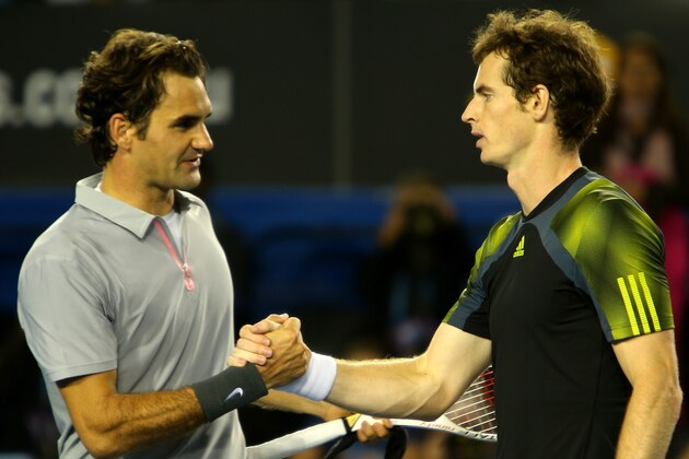 MELBOURNE, AUSTRALIA - JANUARY 25:  Andy Murray of Great Britain shakes hands with Roger Federer of Switzerland after Murray won their semifinal match during day twelve of the 2013 Australian Open at Melbourne Park on January 25, 2013 in Melbourne, Australia.  (Photo by Robert Prezioso/Getty Images)