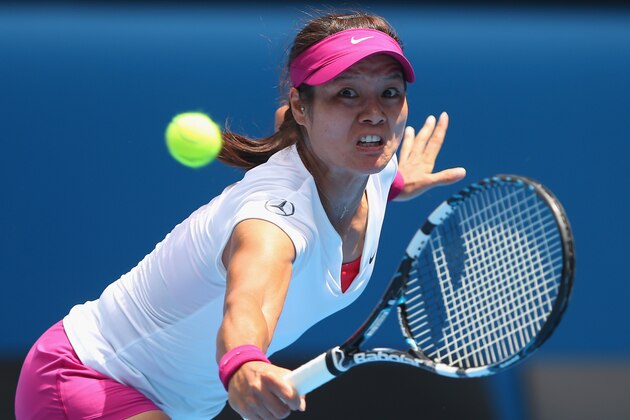 MELBOURNE, AUSTRALIA - JANUARY 15:  Na Li of China plays a backhand in her second round match against Belinda Bencic of Switzerland during day three of the 2014 Australian Open at Melbourne Park on January 15, 2014 in Melbourne, Australia.  (Photo by Quinn Rooney/Getty Images)