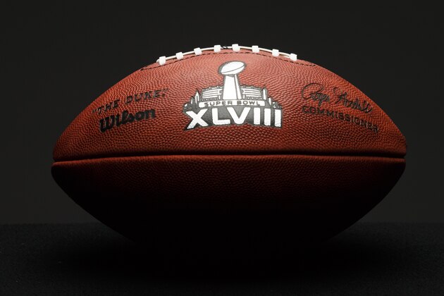 Official game balls for the NFL football Super Bowl XLVIII made at the Wilson Sporting Goods Co. in Ada, Ohio, Monday, Jan. 20, 2014. The Seattle Seahawks will play the Denver Broncos in the Super Bowl on Feb. 2 in New Jersey. (AP Photo/Rick Osentoski)