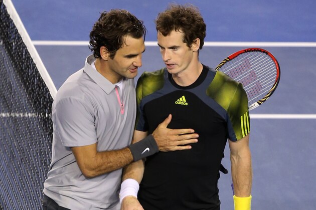 MELBOURNE, AUSTRALIA - JANUARY 25:  Andy Murray of Great Britain shakes hands with Roger Federer of Switzerland after Murray won their semifinal match during day twelve of the 2013 Australian Open at Melbourne Park on January 25, 2013 in Melbourne, Australia.  (Photo by Michael Dodge/Getty Images)