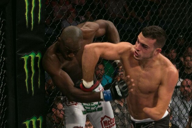 WSOF lightweight contender Nick Newell lands an elbow against Keon Caldwell. WSOF lightweight contender Nick Newell lands an elbow against Keon Caldwell.