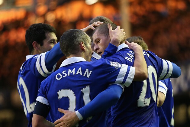 LIVERPOOL, ENGLAND - JANUARY 04: Ross Barkley of Everton celebrates with team mates after scoring his teams first goal during the Budweiser FA Cup third round match between Everton and Queens Park Rangers at Goodison Park on January 4, 2014 in Liverpool, England. (Photo by Clive Brunskill/Getty Images) LIVERPOOL, ENGLAND - JANUARY 04: Ross Barkley of Everton celebrates with team mates after scoring his teams first goal during the Budweiser FA Cup third round match between Everton and Queens Park Rangers at Goodison Park on January 4, 2014 in Liverpool, England. (Photo by Clive Brunskill/Getty Images)